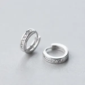 925 Sterling Silver Hoop Earrings For Women Men Minimalist Single Row Rhinestone Micro Inlaid Circle Huggie Earrings Fine Jewelry Gift