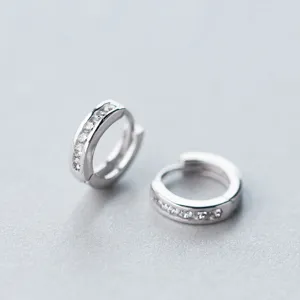 S925 Silver Minimalist Single-Row Pave CZ Hoop Earrings Elegant Fashion Couple Jewelry