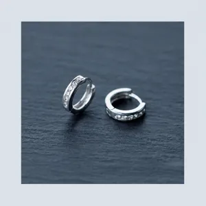 S925 silver huggie hoop earrings for men women minimalist single row cz paved ring jewelry