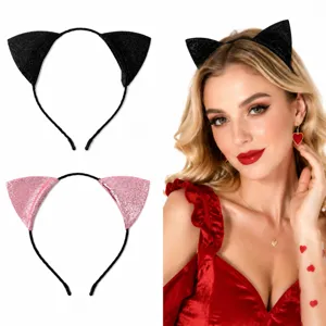Serre-tête Oreilles de Chat Paillettes pour Décoration Fête Cosplay Plastique Brillant Accessoire de Costume