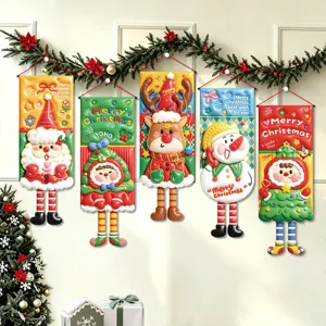 Estandarte Colgante de Navidad Papá Noel Alce Tela de Poliéster Patrón 3D Adorno Fondo Pared Ventana Puerta Fiesta Decoración