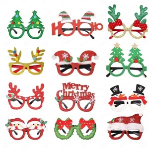 Collection de montures de lunettes de Noël de dessin animé Père Noël Bonhomme de neige Renne Sapin de Noël Lunettes à paillettes pour enfants adultes Décoration de fête de festival