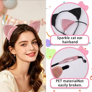 Serre-tête oreilles de chat pailleté pour fête cosplay costume rose et noir joli bandeau