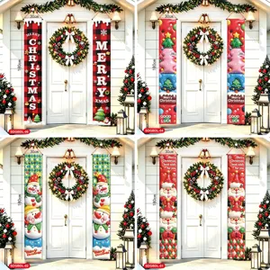 Striscione per Porta di Natale Babbo Natale Alce Pupazzo di Neve Insegna Sospesa per Decorazione di Feste e Casa
