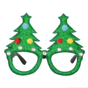 Lunettes de fête à paillettes nouveauté sapin de Noël avec pompons colorés et strass brillants.