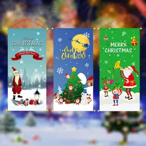 Weihnachtsdeko Hängeflagge Set mit Weihnachtsmann und Baum für festliche Party und Heimdekoration.