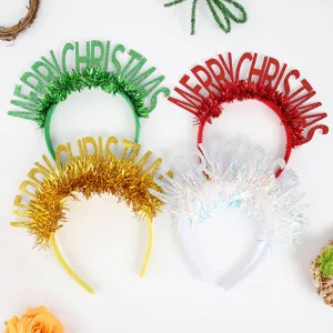 Christmas headband tinsel glitter merry christmas hair hoop party new year headwear holiday decor