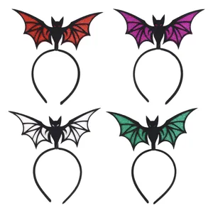 Close-up display of cute Halloween bat headbands featuring glitter wings in four assorted colors.