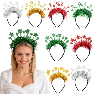 2027 New Year party tinsel headband glitter star hair hoop celebration decoration