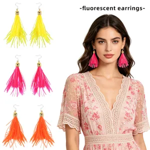 Neon fluorescerende franje kwast oorhanger lange druppel oorbellen voor feest sieraden.