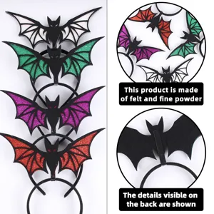 Halloween bat headband set, glitter felt costume hair hoop, spooky party festival hair accessories.