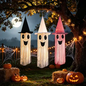Halloween glowing ghost hanging decorations with witch hats party props outdoor tree decor
