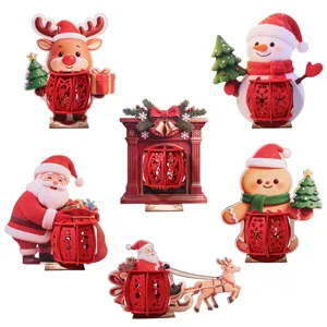 Christmas wooden luminous desktop ornaments set featuring cute Santa reindeer and snowman.