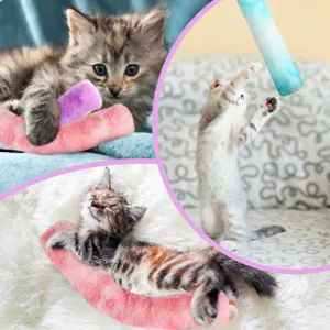 Cat plush gradient pillow toy tease stick pet molar self-entertainment toy set for kittens.