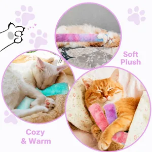Cat plush kicker toy colorful gradient soft hugging pillow for pet interactive play and teething.