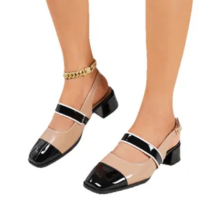 Scarpe Mary Jane con tacco largo e design bicolore in stile retrò francese per donna.