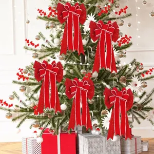 Christmas red velvet ribbon bows hanging ornaments for holiday tree decoration decor