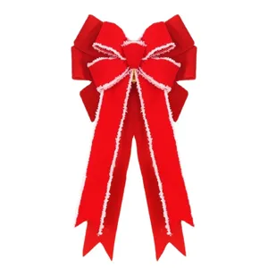 Christmas red flocked bow pendant for holiday tree hanging party decoration gift