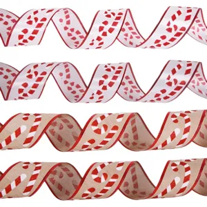 Cinta De Navidad Con Estampado De Bastón De Caramelo Bordes De Alambre De Hierro Brillo Cinta Decorativa Para Árbol Caja De Regalo Silla Manualidades