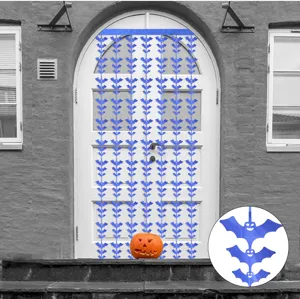 2m Halloween blue bat string curtain party decoration, perfect PET material hanging door decor.