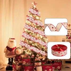 Noël Imprimé Polyester Ruban Noeud Élan Arbre Motif Festif Guirlande Pour Fête Cadeau Paquet Boîte Sapin De Noël Suspendu Décoration Maison Ornement