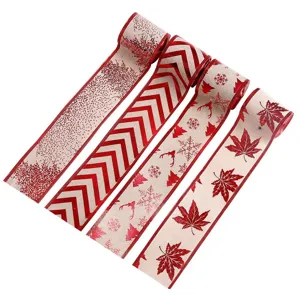 Ensemble de rubans décoratifs de Noël, paillettes rouges, chevron, flocon et feuille d'érable.