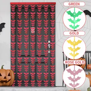 Halloween Bat Foil Fringe Curtain Metallic Tinsel Door Decor For Party Background Wall Hanging PET Reflective Bat Banner Garland