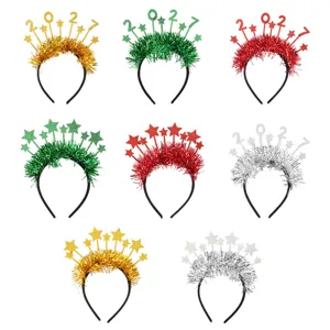 New Year Eve Party Headband With Star Tinsel Decoration For Carnival Ball 2027 Number Hair Hoop Festive Headwear Prop Unisex Kids Adult Accessory