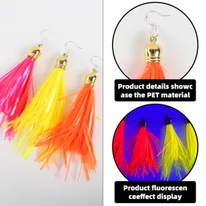 Kleurrijke PET Kwast Oorringen Neon Fluorescerende Lange Hangende Oorbellen Feest