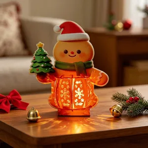 Christmas glowing gingerbread man tabletop ornament with warm LED light for holiday decor