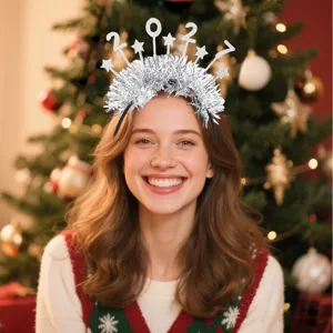 2027 New Year silver tinsel star headband party hair hoop festive celebration decoration