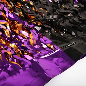 Halloween metallic wavy fringe curtain table skirt black purple and orange party decor