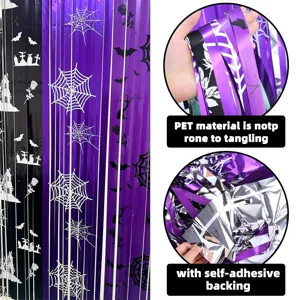 Tendina frange stampata viola nera Halloween ragnatela decorazione sfondo festa