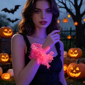 Halloween glowing tinsel wristband with skull design, perfect party decoration and costume prop.