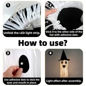 Halloween glowing ghost hanging decoration DIY assembly guide set with LED lights and witch hat