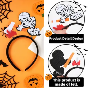 Gedetailleerde close-up weergave van de Halloween skelet haarband met hoogwaardig viltmateriaal.