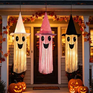 Halloween glowing hanging ghost lights witch hat party decoration outdoor porch decor