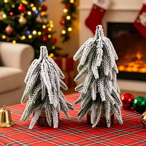 Mini frosted Christmas tree detail scene, perfect for tabletop holiday decor and window display.