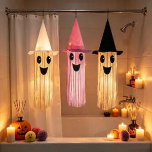 Halloween glowing ghost hanging lights with witch hats party atmosphere decorations 3pcs