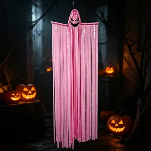 Halloween 2m fantasma con frange rosa decorazione sospesa supporto festa dettaglio.