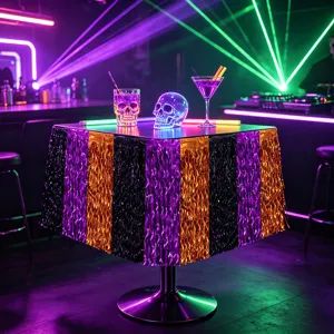 Halloween black purple orange metallic fringe table skirt party table decor design supplies
