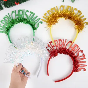 Merry Christmas Letter Headband Glitter Tinsel Hair Hoop Xmas New Year Decoration Festive Hair Accessory For Women Kids