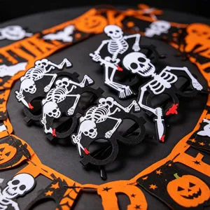 Lunettes feutre squelette Halloween fete deguisement drole monture crane accessoires details.