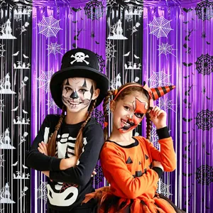 Tenda a Frange Lametta Viola Nero Halloween Decorazione Sfondo Porta Festa Accessori