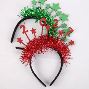 New Year party headband with glitter stars and tinsel, festive 2027 hair hoop for holiday events.