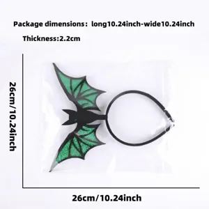Halloween bat headband detail view, green glitter wings hair hoop accessory for party.