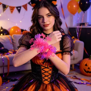Halloween fluffy bat slap bracelets pink tinsel wristband party costume dress up props