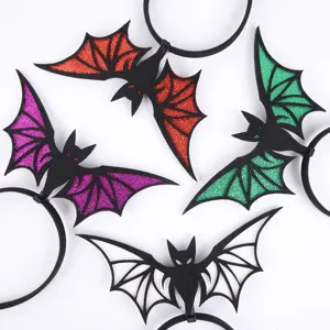 Halloween glitter bat hair ties detail shot, perfect for spooky party costume dress up accessories.