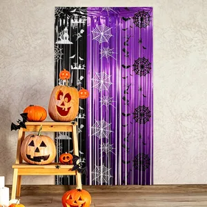 Tenda frange alluminio viola nera Halloween ragnatela sfondo per festa decorazione