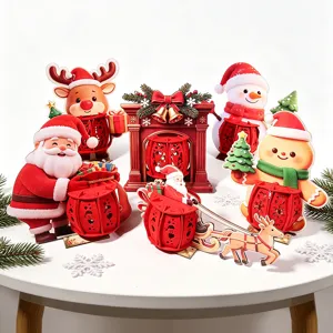 Wooden Christmas 3D DIY Luminous Ornament Santa Claus Elk Snowman Gingerbread Man Desktop Decoration Festive Light Gift